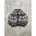 Vintage 80s/90s Rey Wear Geometric Print Cardigan Knit Sweater Size Large