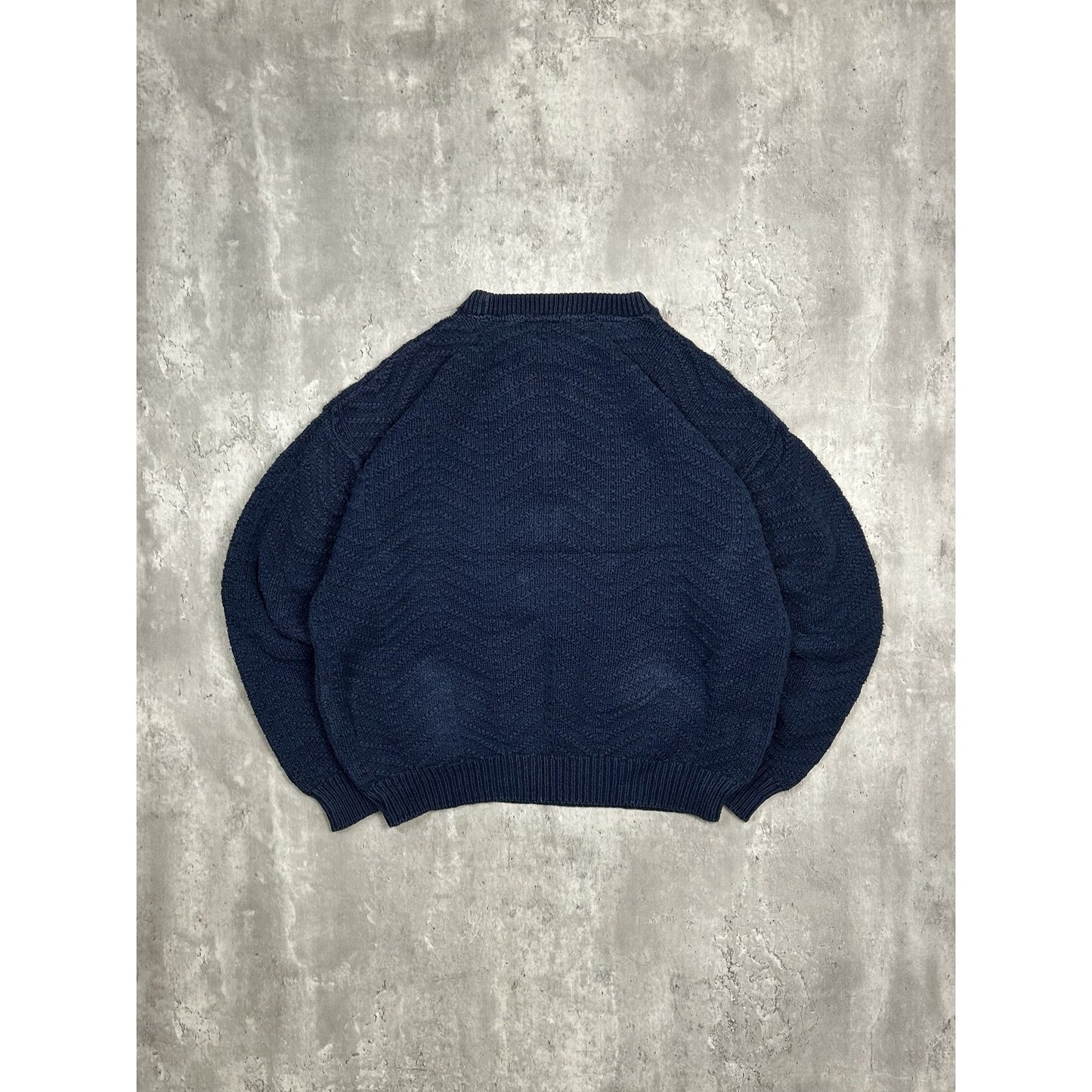 Vintage Zig Zag Striped Solid Print Pullover Knit Sweater Size Large