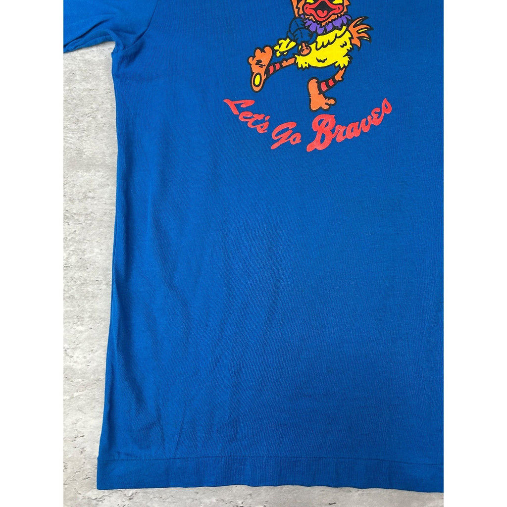 Vintage 80s Lets Go Braves Chicken Mascot Graphic Mizuno T-Shirt Size Medium