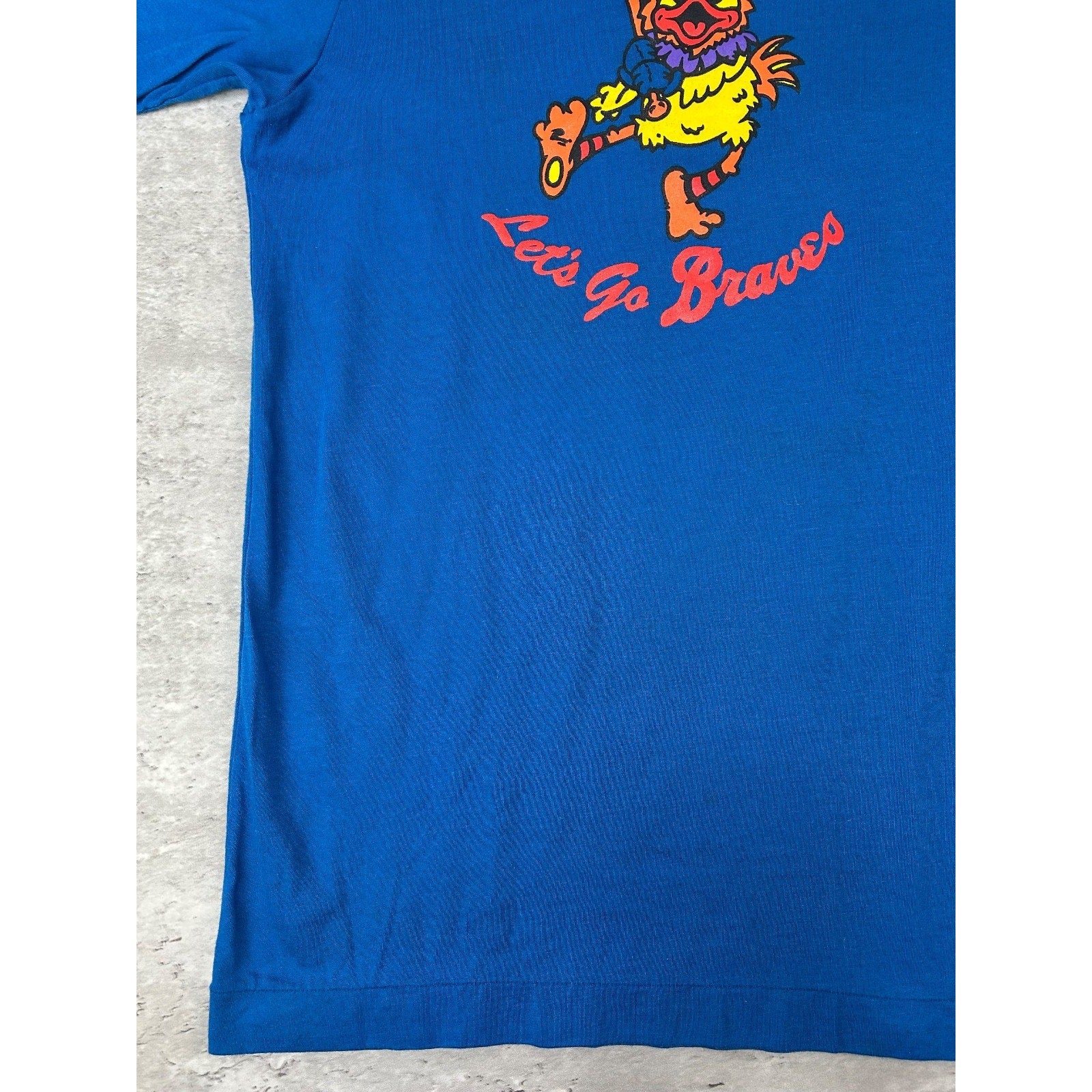 Vintage 80s Lets Go Braves Chicken Mascot Graphic Mizuno T-Shirt Size Medium