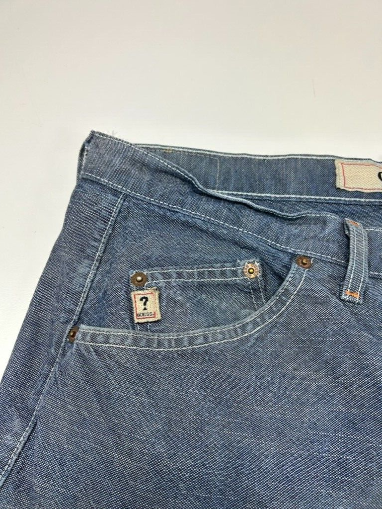 Vintage 90s Guess Embroidered Patch Medium Wash Denim Pants Size 39