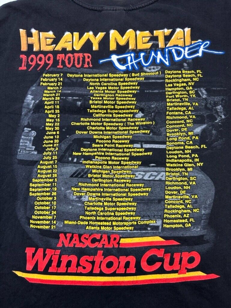 Vintage 1999 Nascar Winston Cup Heavy Metal Thunder Tour Graphic T-Shirt Size XL