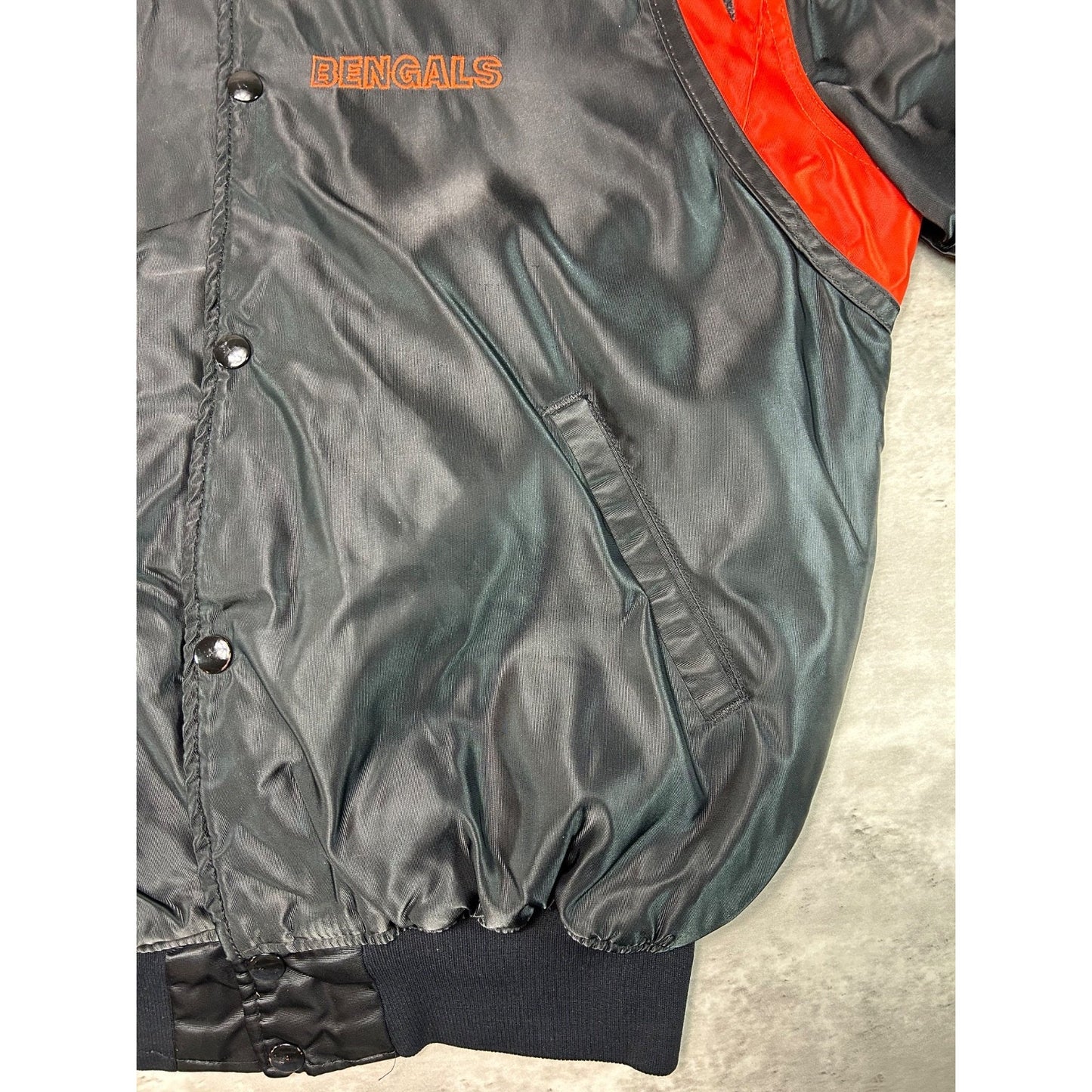 Vintage 90s Cincinnati Bengals NFL Starter Satin Bomber Jacket Size XL
