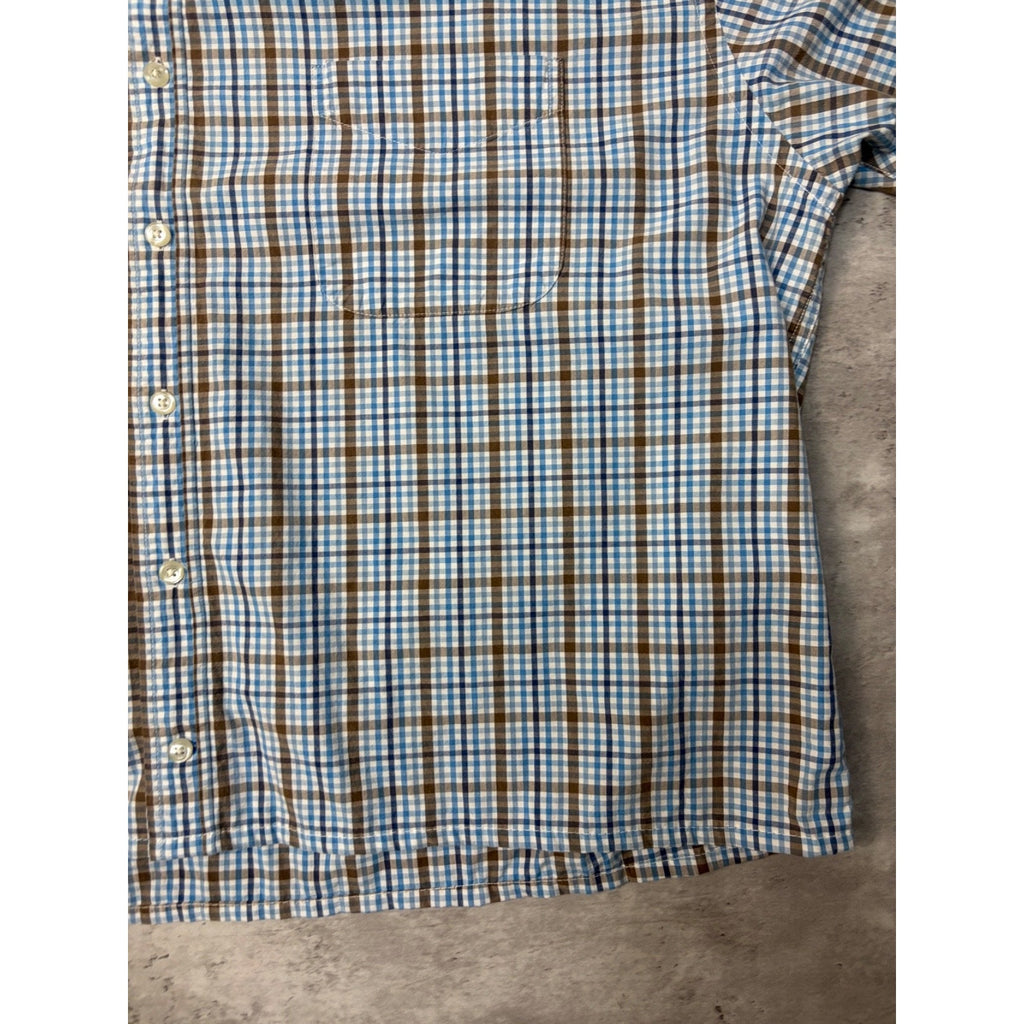 Vintage St. Johns Bay Single Pocket Plaid Cropped Button Up Shirt Size XL
