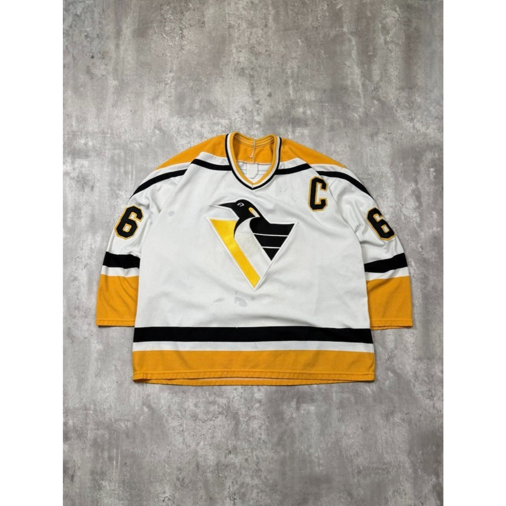 Vintage 90s Mario Lemieux #66 Pittsburgh Penguins NHL CCM Maska Jersey Size 2XL