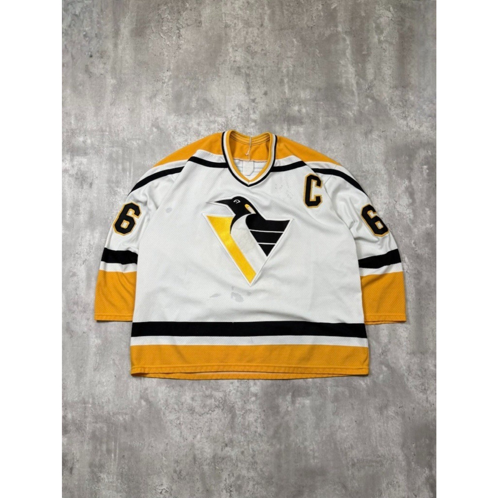 Vintage 90s Mario Lemieux #66 Pittsburgh Penguins NHL CCM Maska Jersey Size 2XL