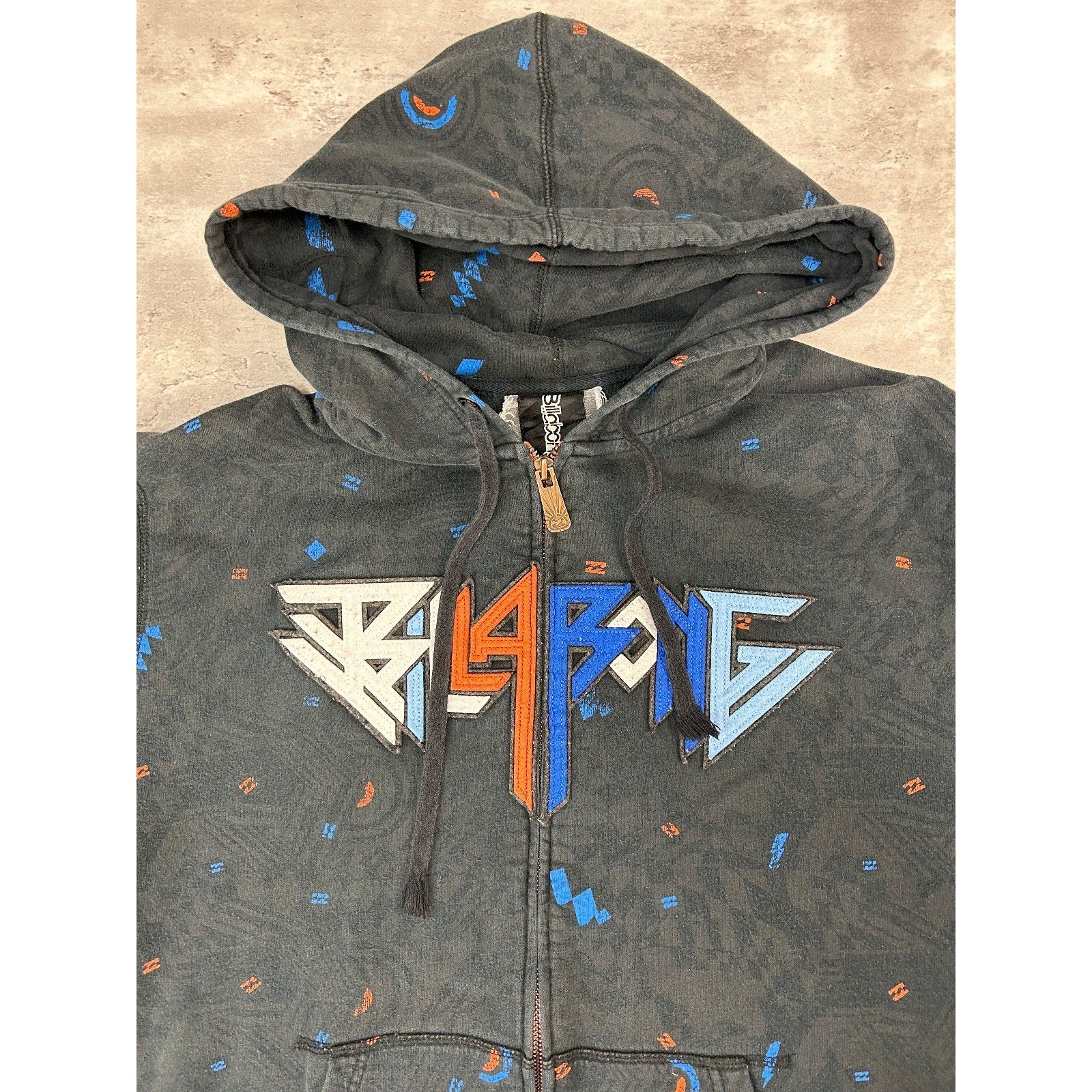 Vintage Y2K Billabong Embroidered Spellout Full Zip Hooded Sweatshirt Size XL