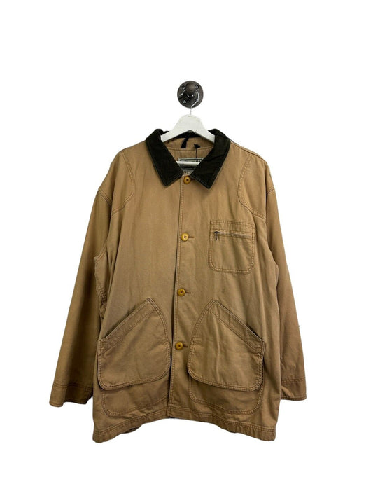 Vintage L.L. Bean Plaid Lined Canvas Chore Barn Coat Jacket Size XL Brown