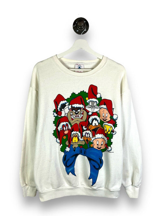 Vintage 1993 Looney Tunes Crew Christmas Graphic Sweatshirt Size XL White 90s