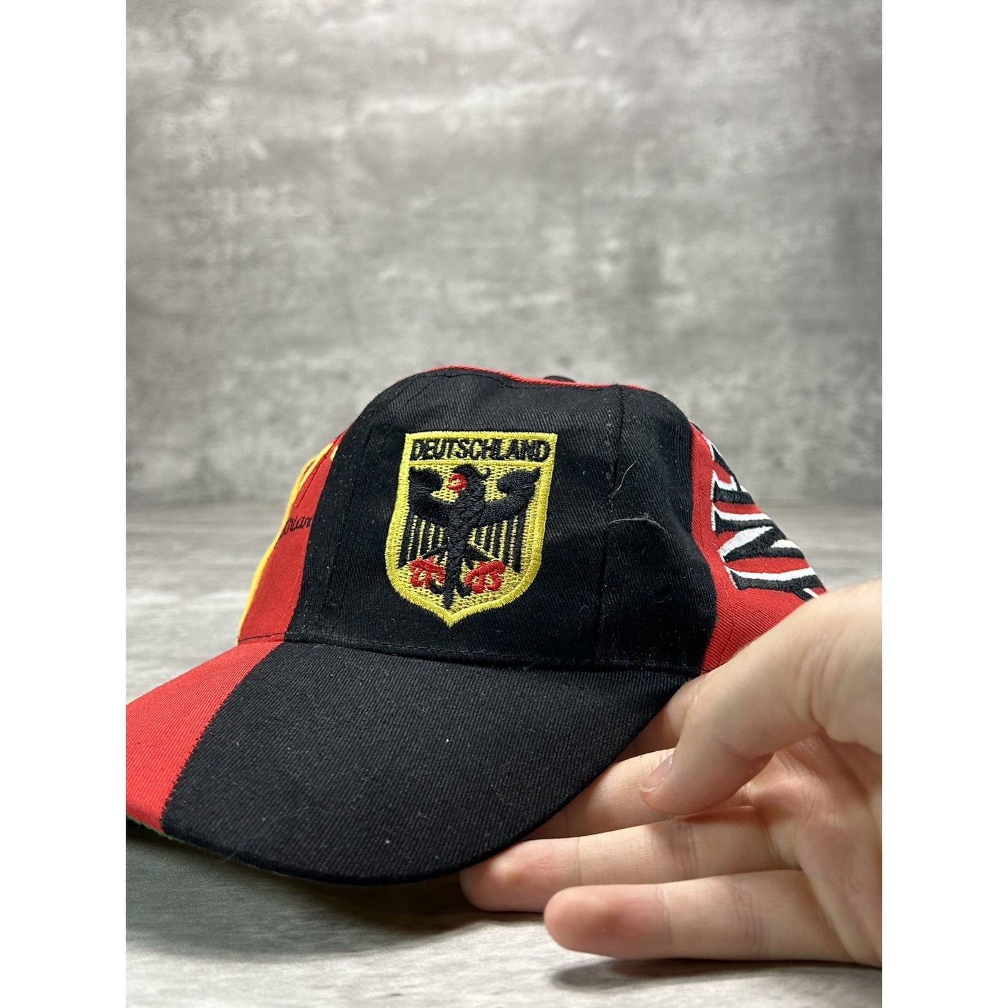 Vintage 90s Team Germany Deutschland World Cup Cap Swirl Snapback Hat OSFA