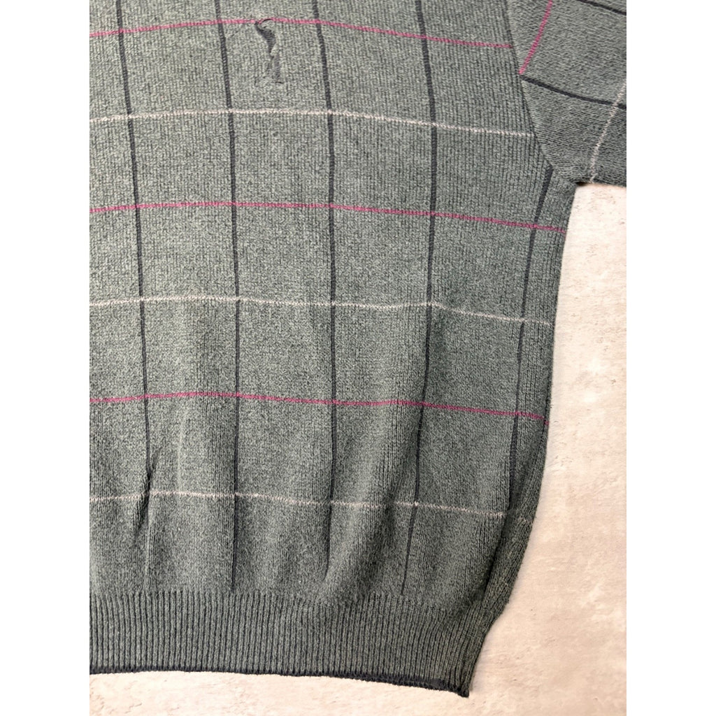 Vintage Croft & Barrow Embroidered Golfer Grid Pattern Knit Sweater Size 2XL