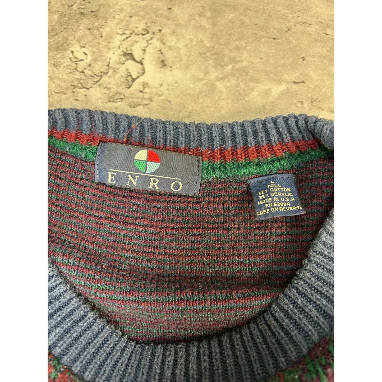 Vintage Enro Plaid Pattern Multicolour Knit Sweater Size LT