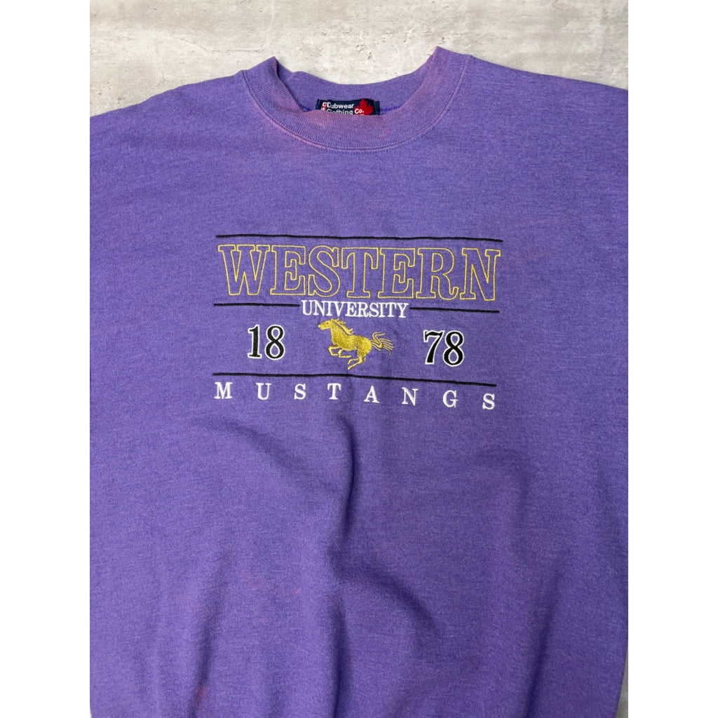 Vintage 90s Western Mustangs NCAA Embroidered Spellout Sweatshirt Size Medium
