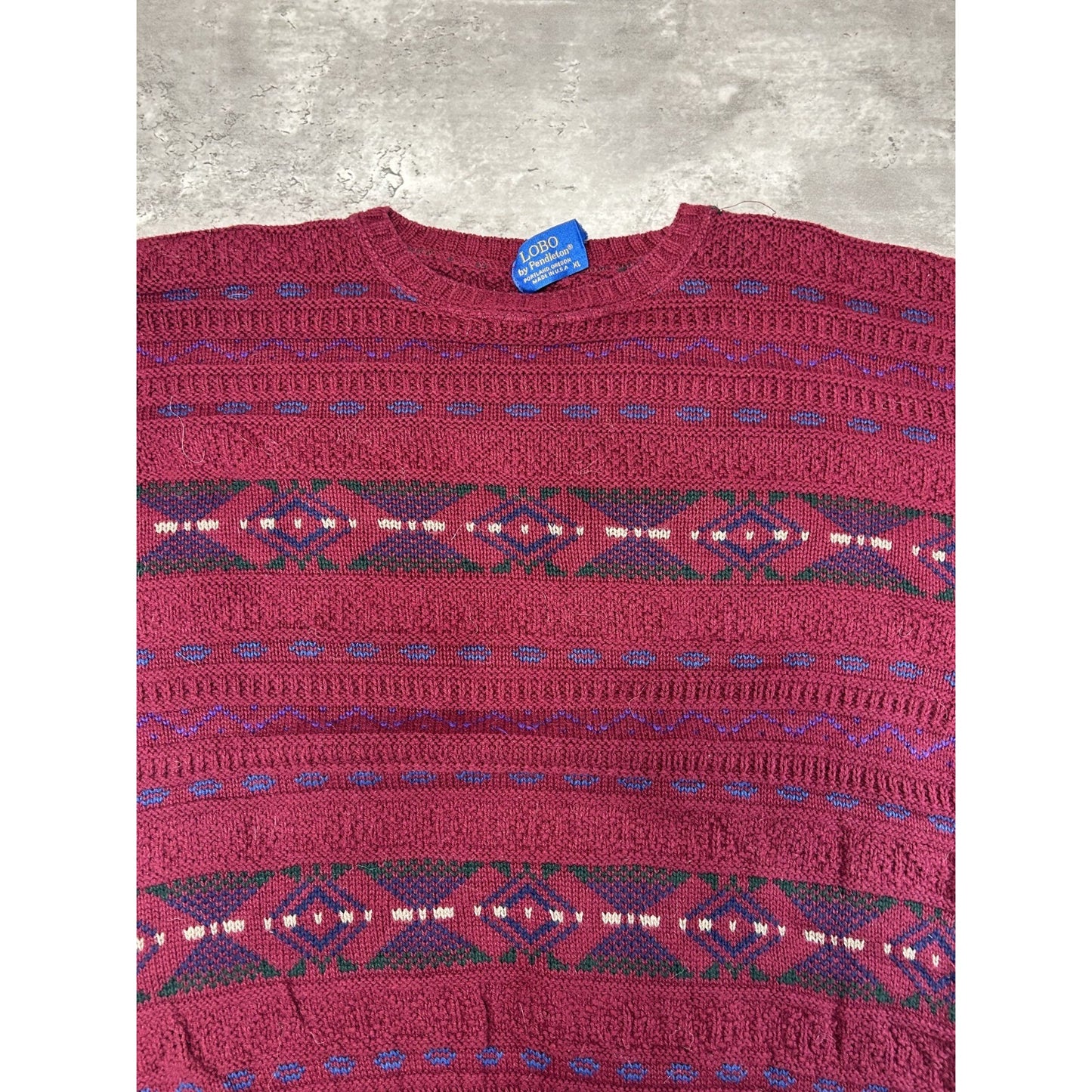 Vintage Lobo By Pendleton Geometric Striped Pullover Knit Sweater Size XL