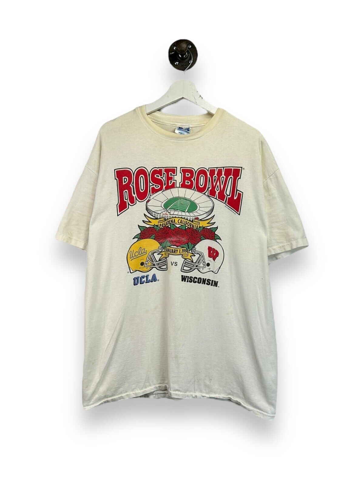 Vintage 1994 UCLA vs Wisconsin NCAA Rose Bowl Helmet Graphic T-Shirt Size XL