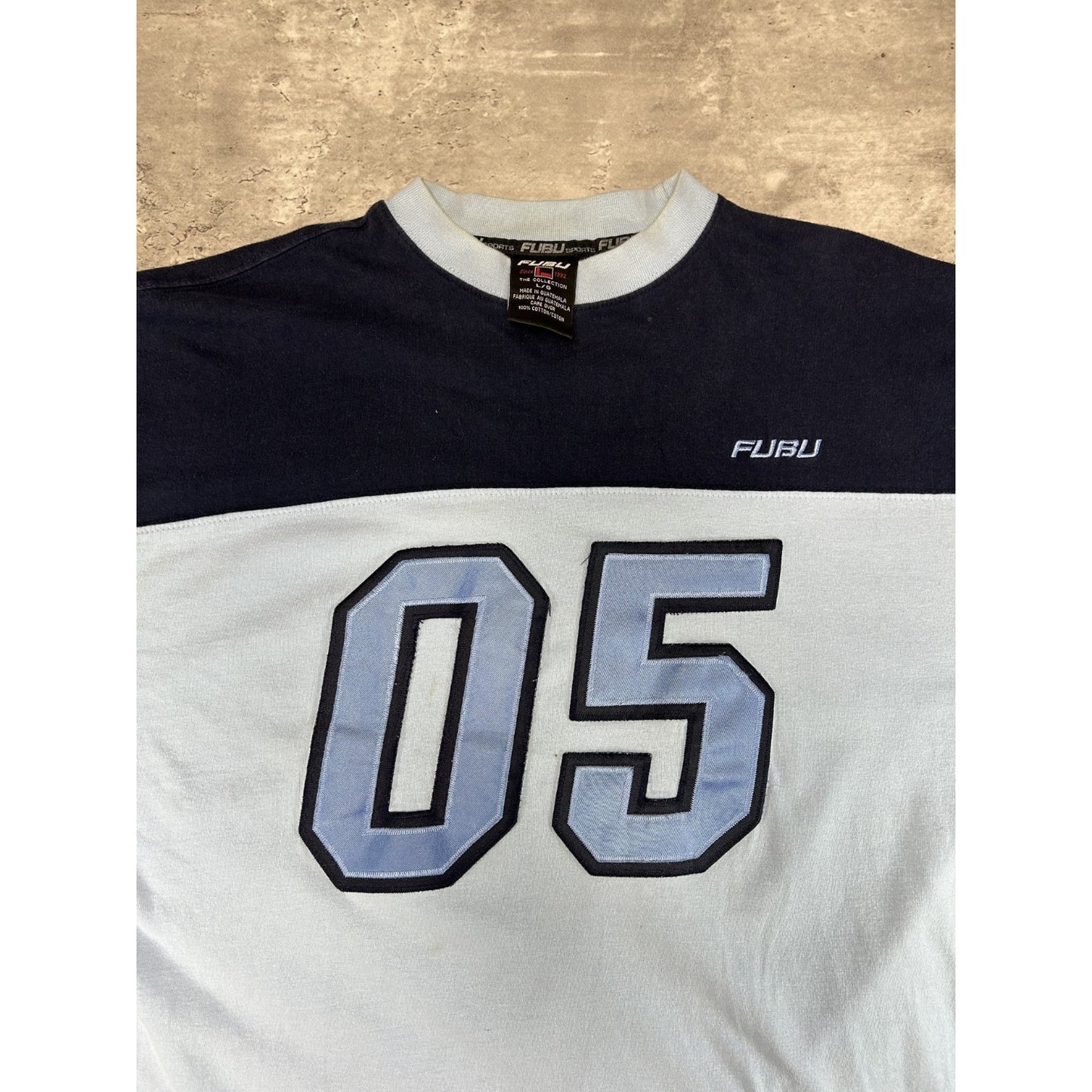 Vintage Y2K Fubu 05 Embroidered Patch Two Tone Long Sleeve T-Shirt Size Large