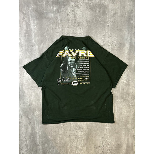 Vintage Brett Favre #4 Green Bay Packers NFL Player Graphic Cropped T-Shirt XL