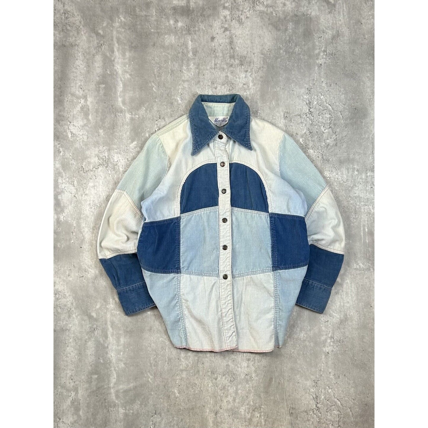Vintage 1970s Monrose Knitwear Corduroy Pattern Button Up Shirt Size Medium