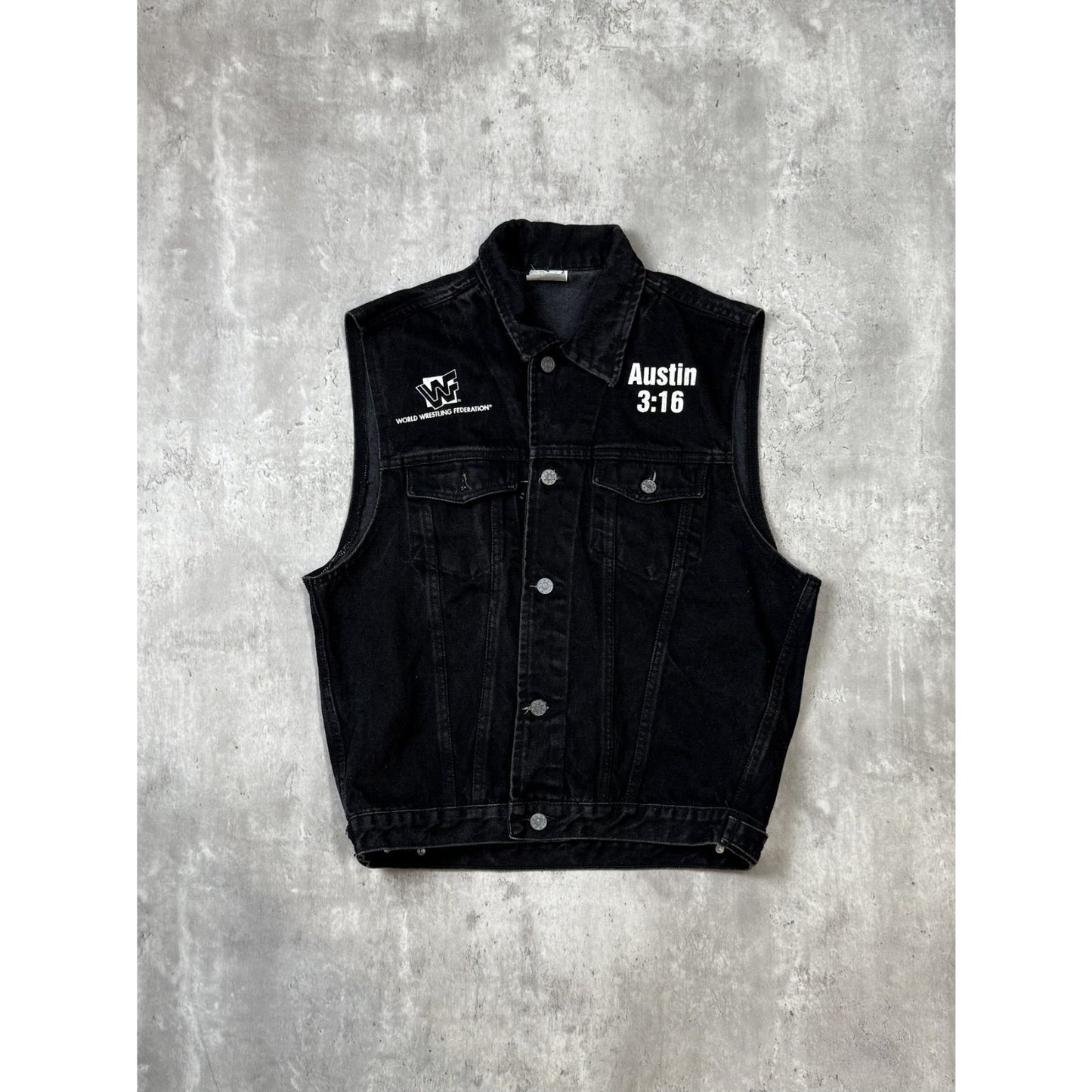 Vintage 90s WWF Stone Cold Steve Austin Sleeveless Denim Jacket Size Medium