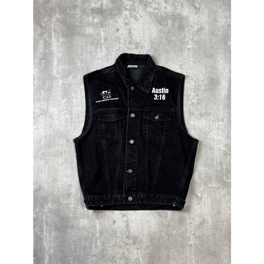 Vintage 90s WWF Stone Cold Steve Austin Sleeveless Denim Jacket Size Medium