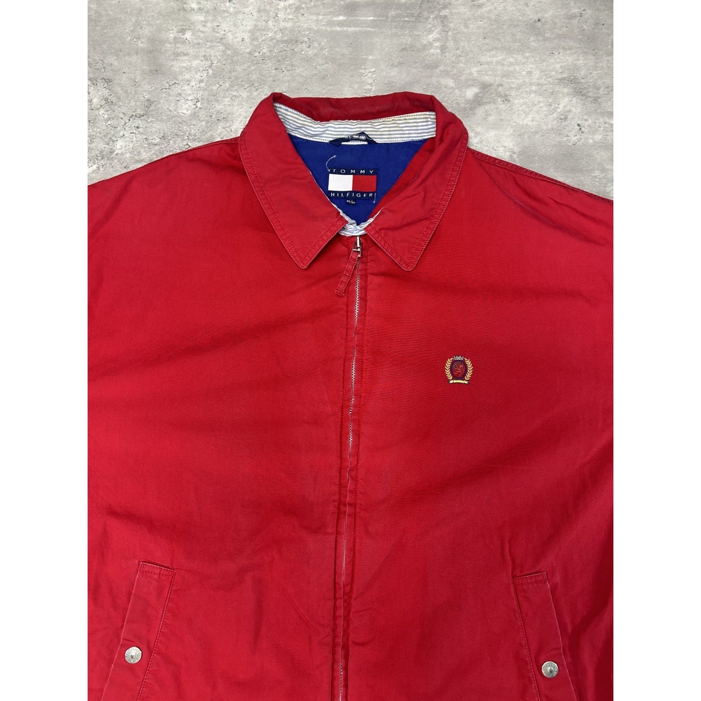 Vintage 90s Tommy Hilfiger Embroidered Crest Full Zip Harrington Jacket Size XL