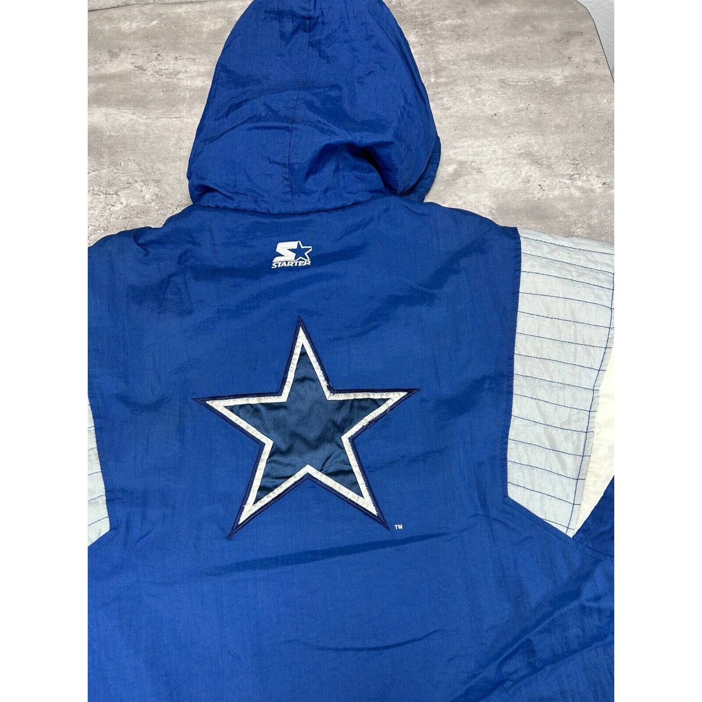 Vintage Dallas Cowboys NFL Insulated Starter 1/2 Zip Hooded Jacket Size Large