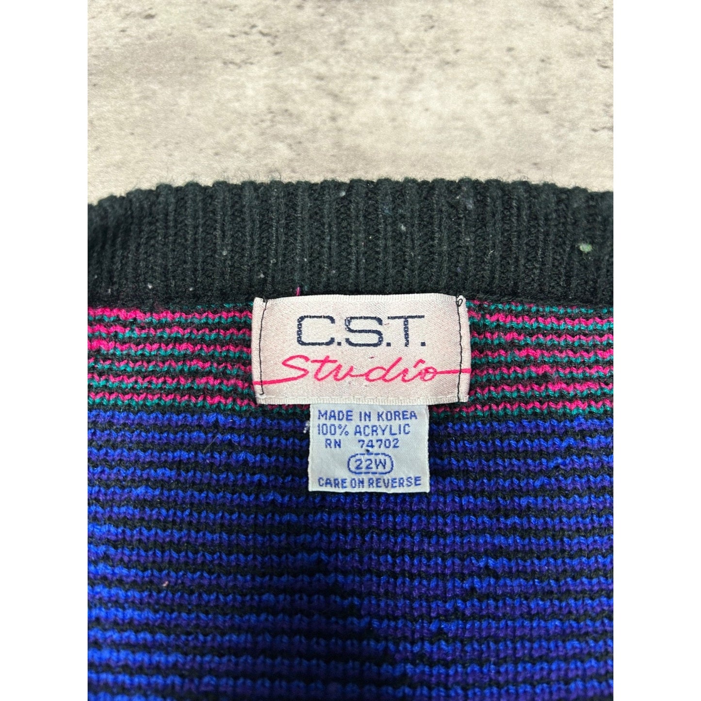 Vintage 90s C.S.T Studio Argyle Print Pullover Ribbed Knit Sweater Size 2XL