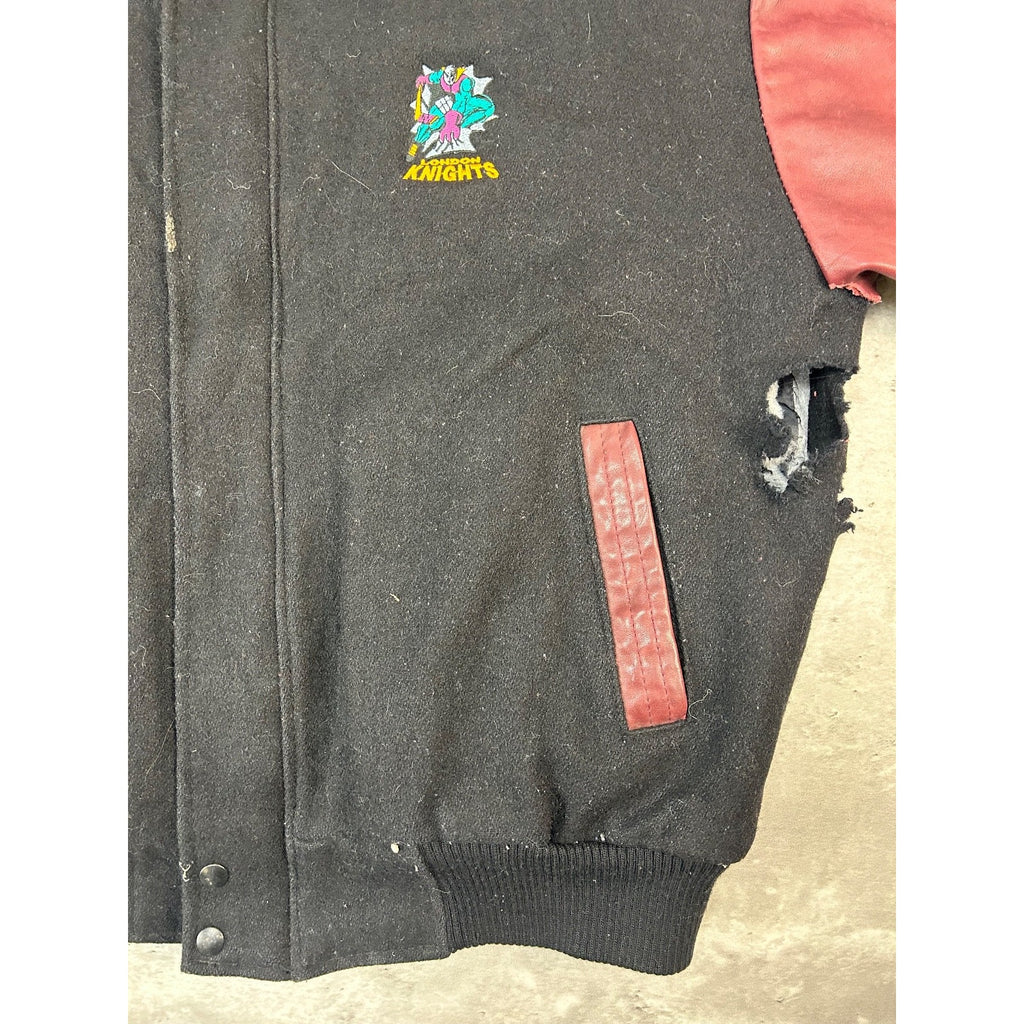 Vintage 90s London Knights OHL Embroidered Logo Varsity Bomber Jacket Size XL