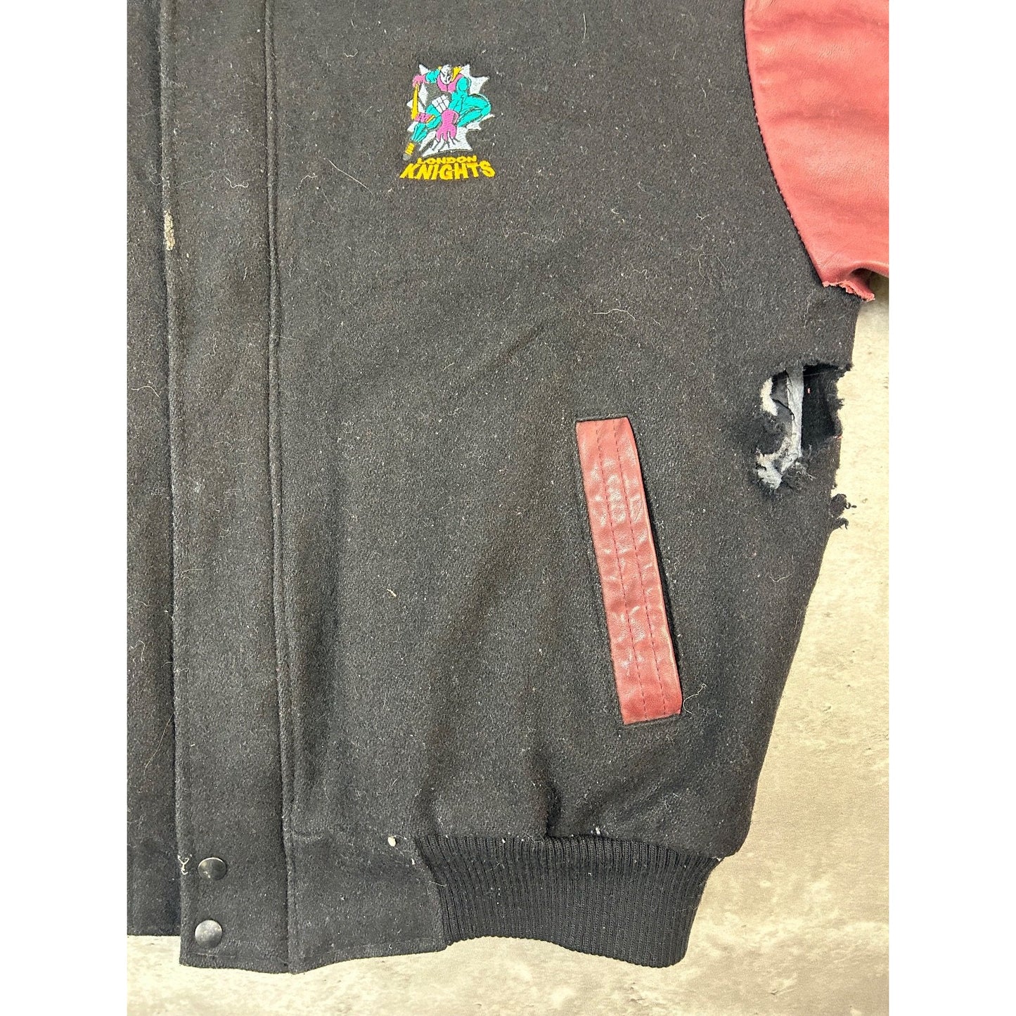Vintage 90s London Knights OHL Embroidered Logo Varsity Bomber Jacket Size XL