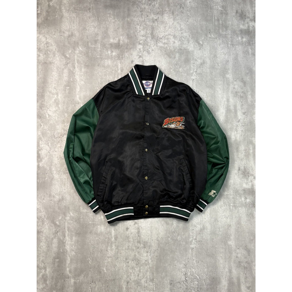 Vintage 90s Buffalo Bisons MiLB Starter Satin Bomber Jacket Size XL