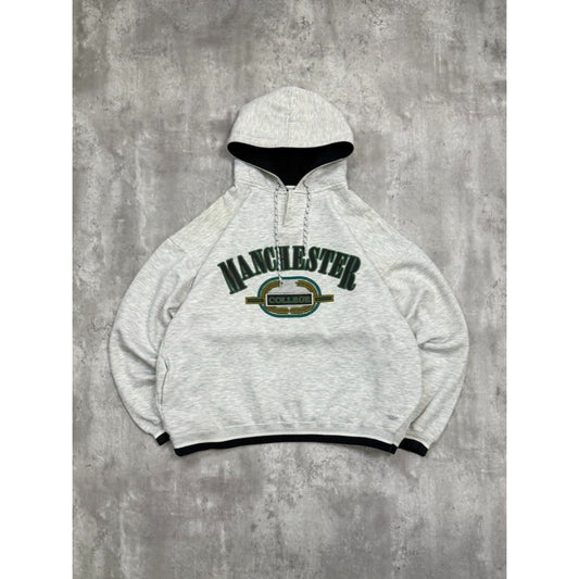 Vintage 90s Manchester College Collegiate Spellout Hooded Sweatshirt Size XL