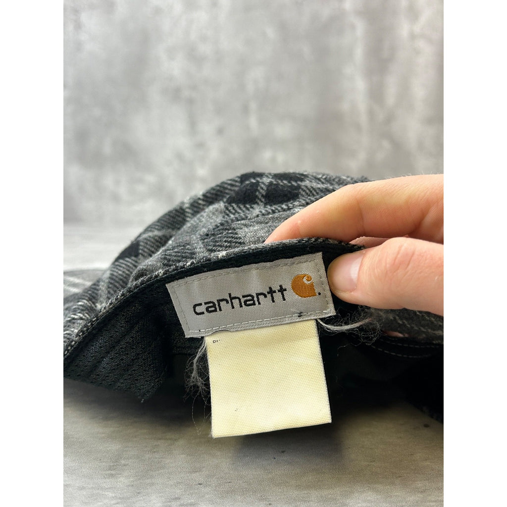 Vintage Carhartt Embroidered Patch Plaid Workwear Strapback Hat OSFA