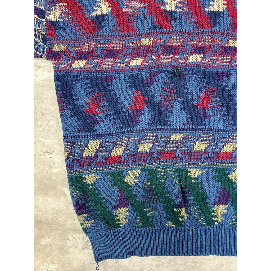Vintage 90s Abstract Geometric Striped Pullover Knit Sweater Size XL