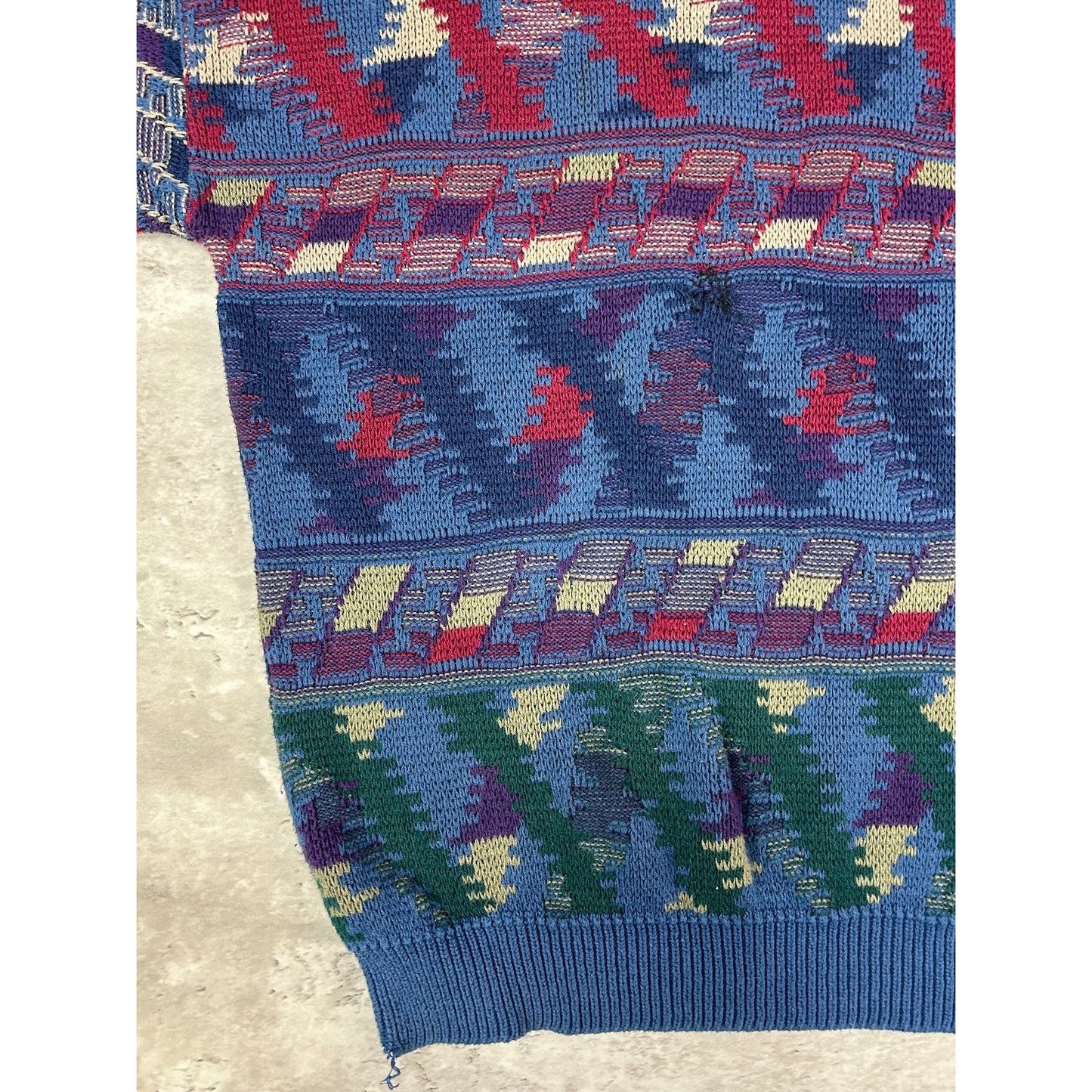 Vintage 90s Abstract Geometric Striped Pullover Knit Sweater Size XL