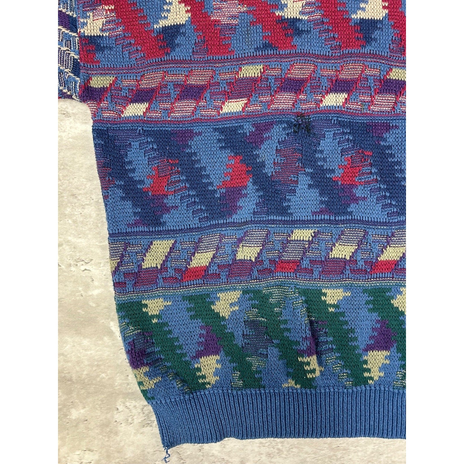 Vintage 90s Abstract Geometric Striped Pullover Knit Sweater Size XL