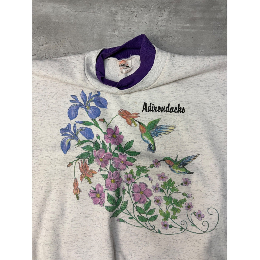 Vintage Adirondacks Hummingbird Nature Graphic Sweatshirt Size Large