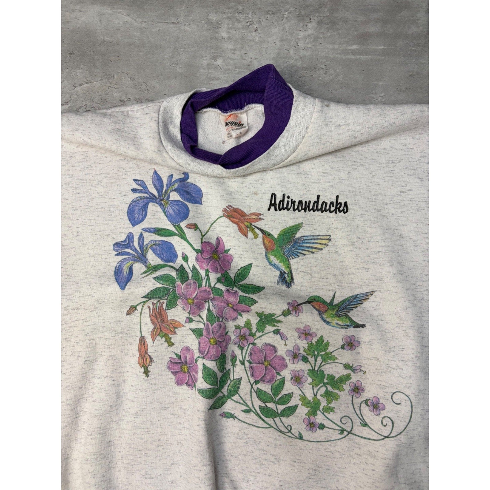 Vintage Adirondacks Hummingbird Nature Graphic Sweatshirt Size Large