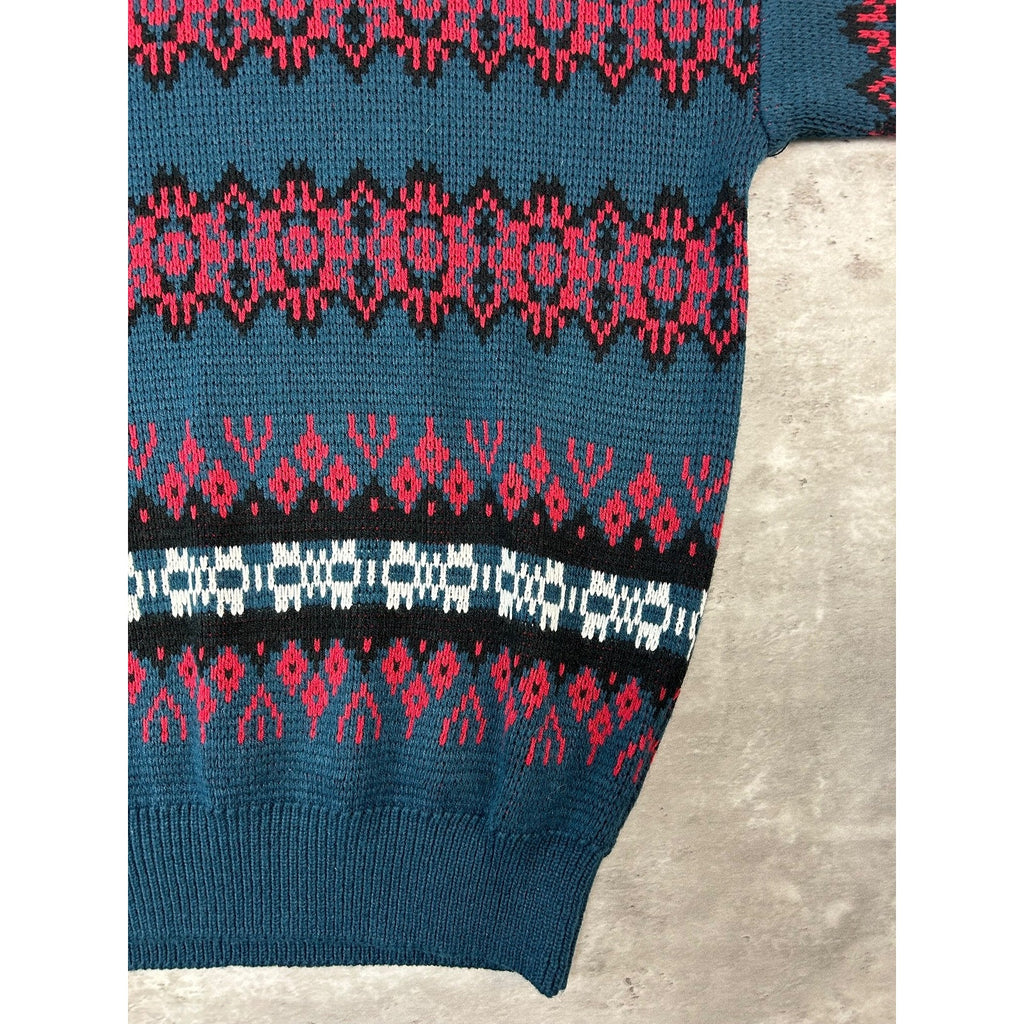 Vintage 90s Geometric Striped Print Pullover Knit Sweater Size Large