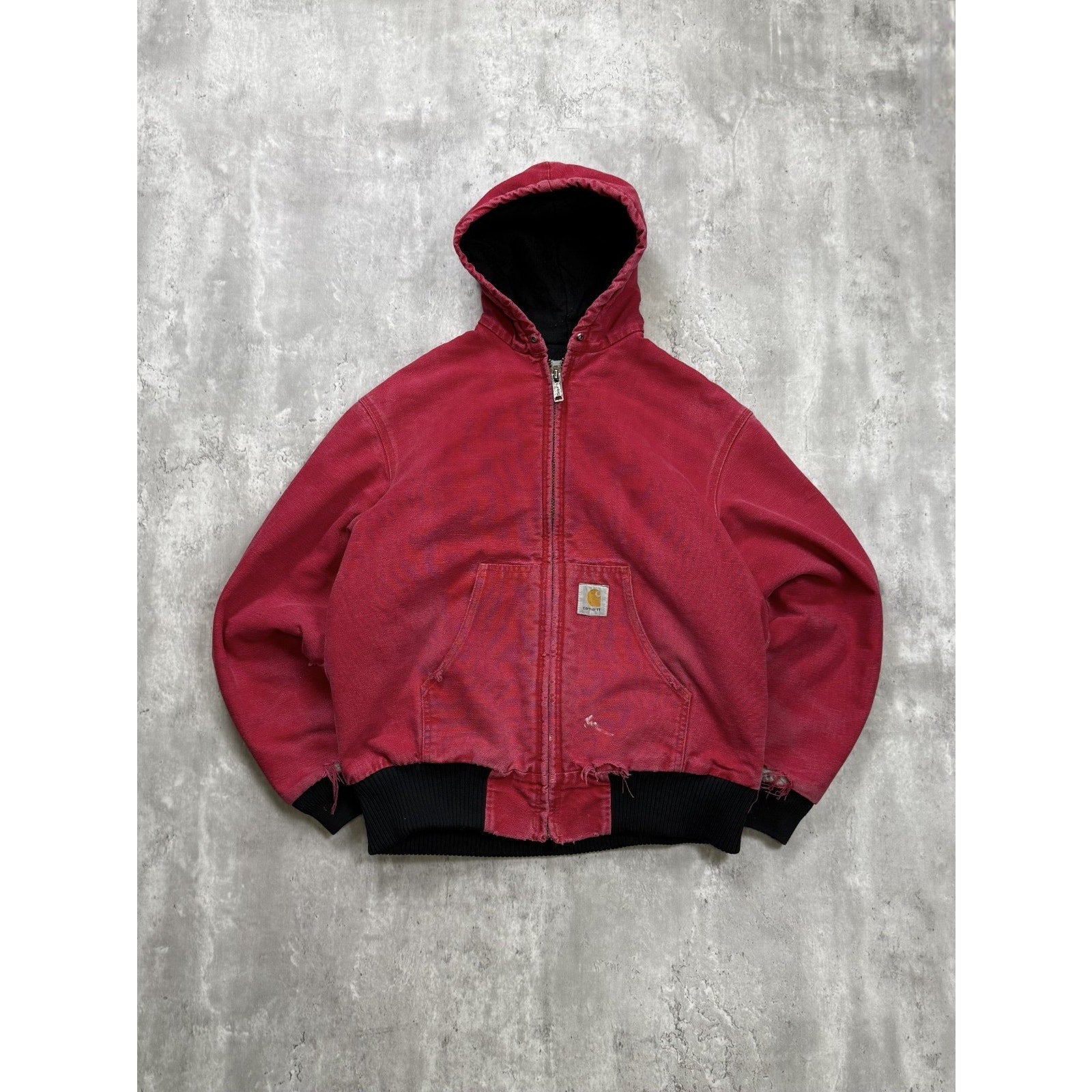 Vintage Carhartt Canvas Workwear Red Hooded Active Jacket Size Medium