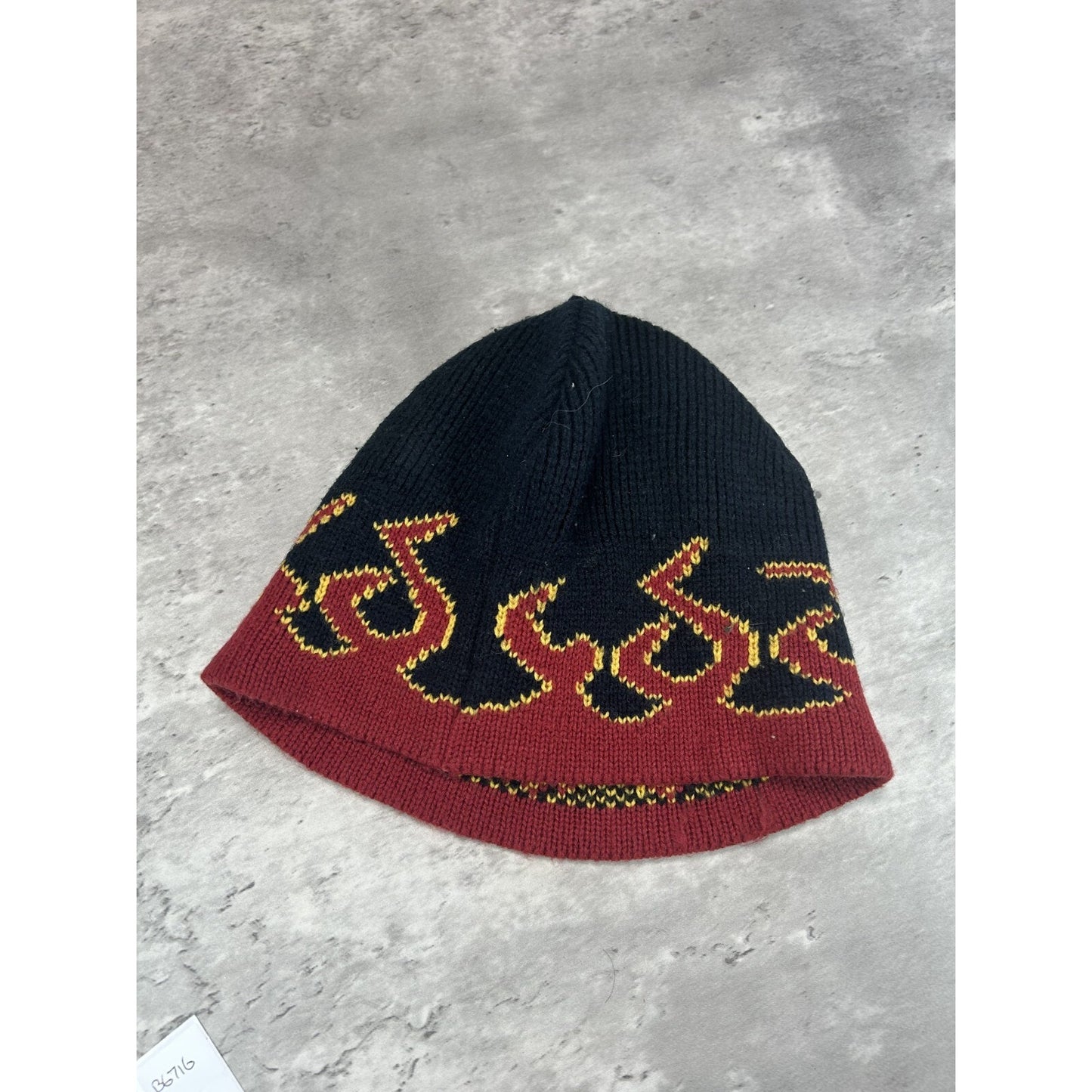 Vintage Graphic Flame Print Beanie Hat OSFA Black/Red