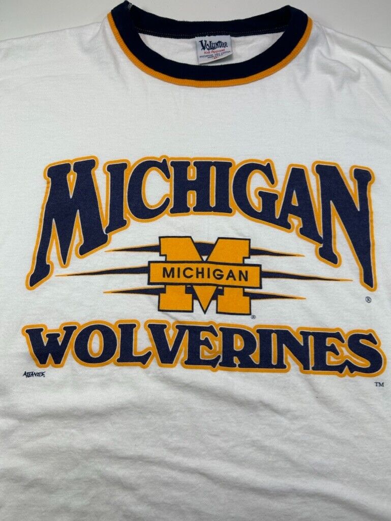 Vintage 90s Michigan Wolverines NCAA Collegiate Graphic Ringer T-Shirt Sz Medium