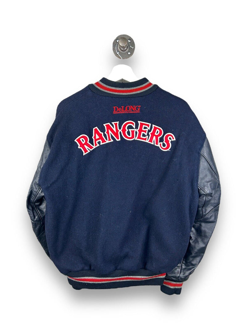 Vintage 90s Texas Rangers MLB DeLong Leather Wool Varsity Jacket Size Large