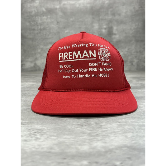 Vintage 90s The Man Wearing This Is A Fireman Comedy Trucker Snapback Hat OSFA