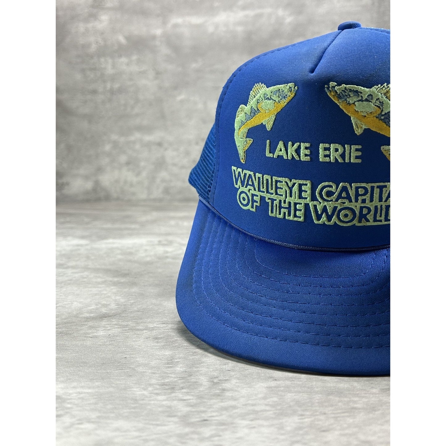 Vintage 80s Lake Erie Walleye Capital Of The World Trucker Snapback Hat OSFA