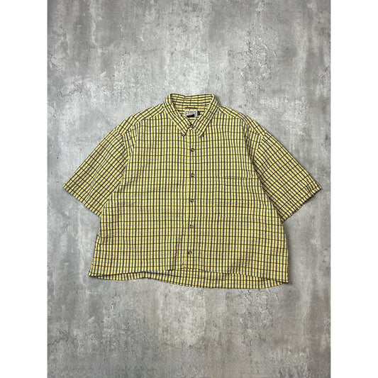 Vintage Arizona Plaid Short Sleeve Reworked Cropped Button Up Shirt Size XL