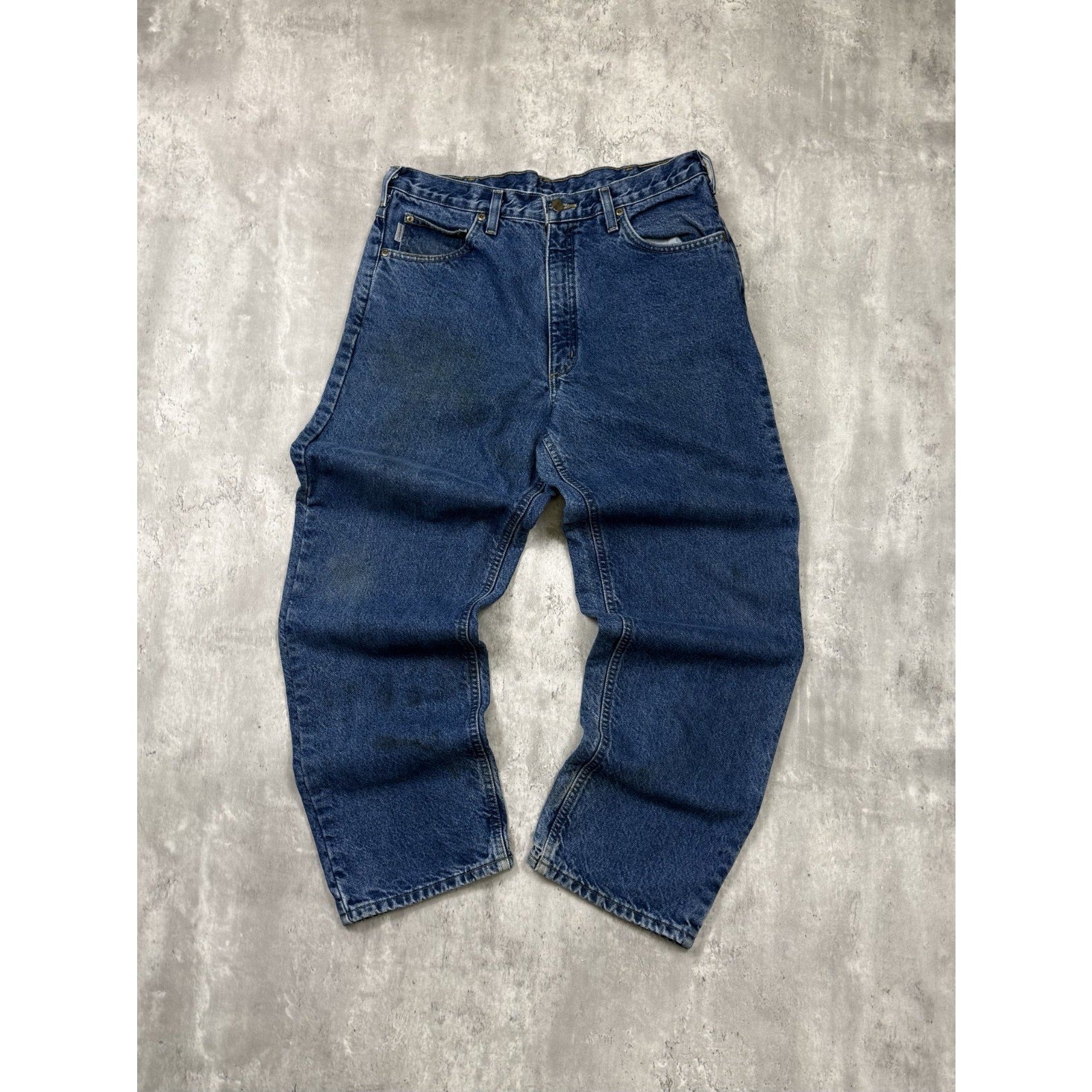 Vintage Carhartt Plaid Lined Dark Wash Denim Workwear Pants Size 35