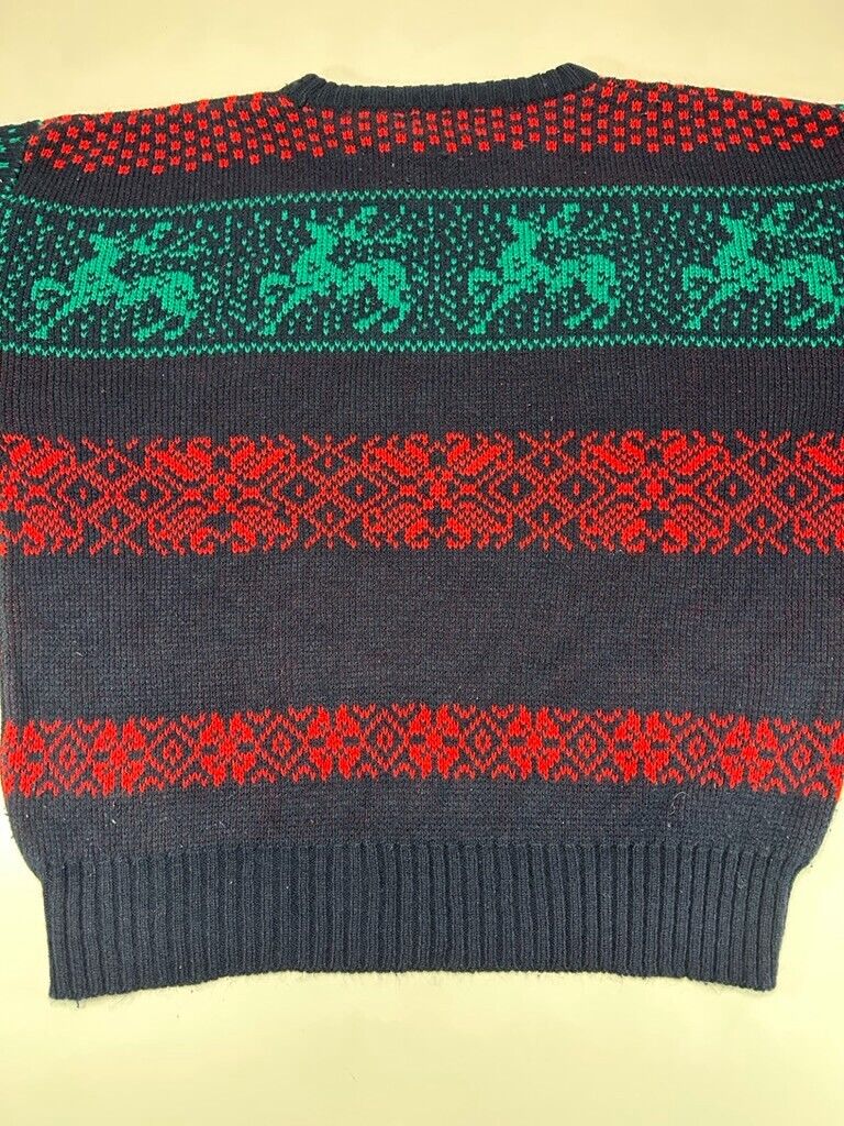 Vintage 90s Code Identification Reindeer Print Pull Over Knit Sweater Size Large