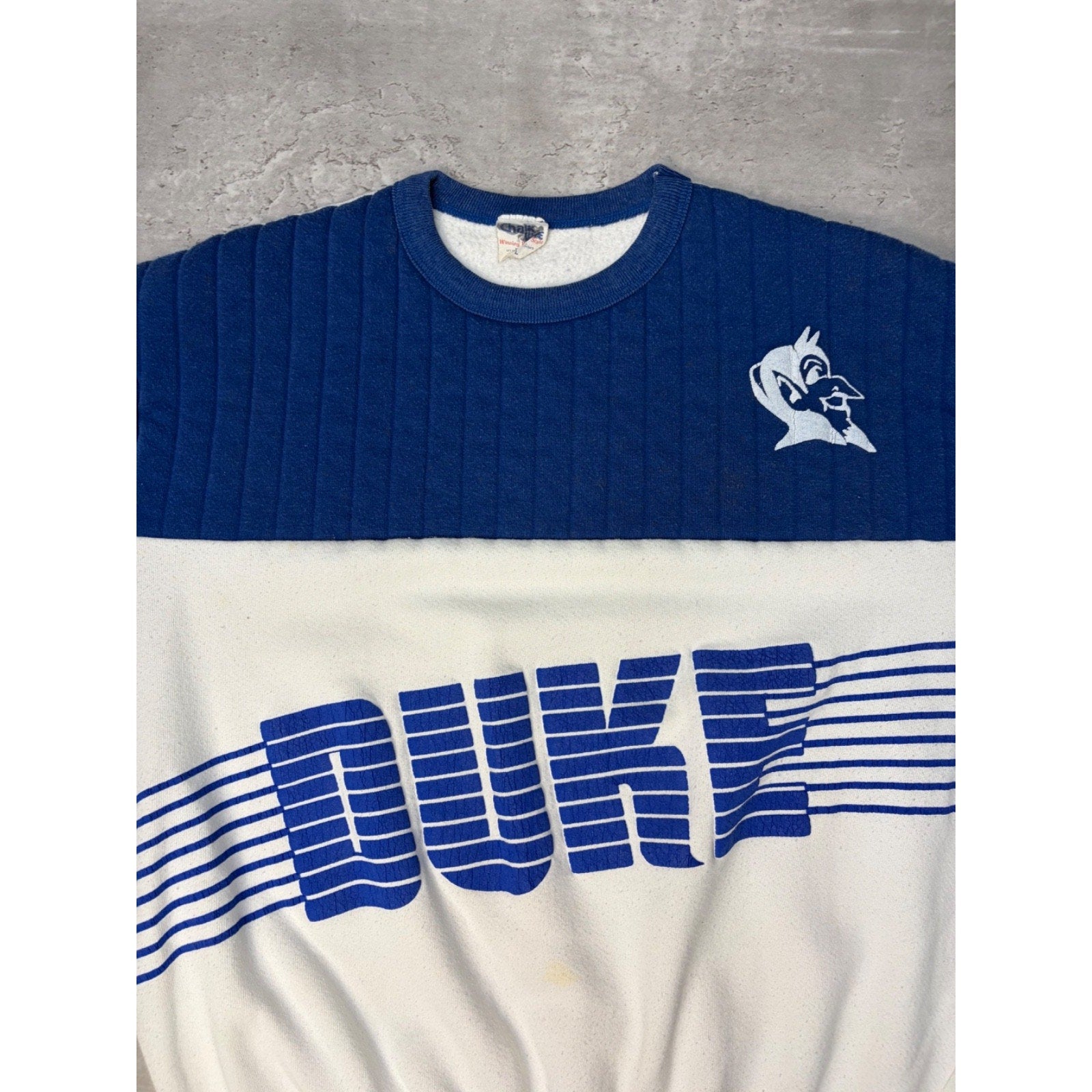 Vintage 80s Duke Blue Devils NCAA Puff Print Spellout Sweatshirt Size Large