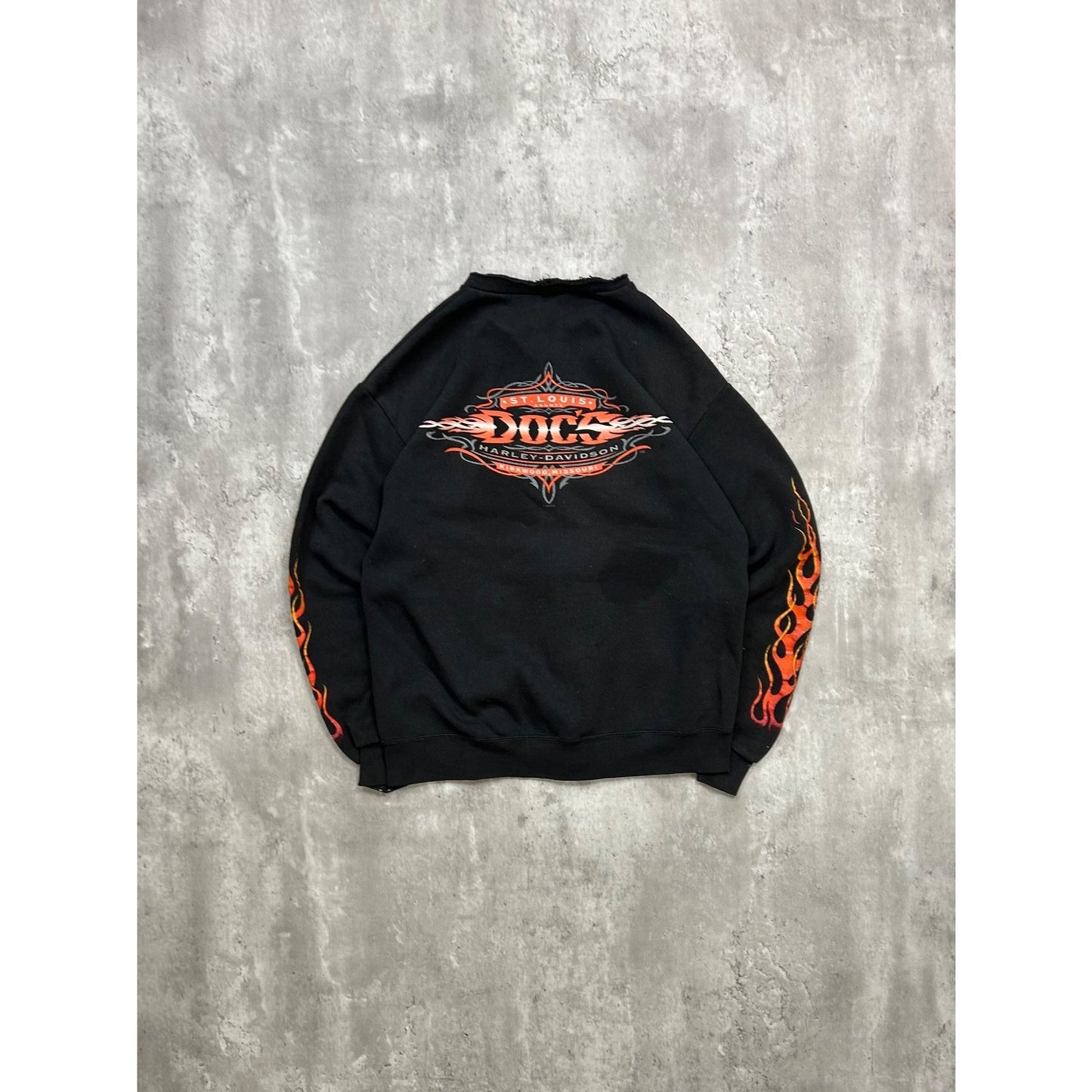 Vintage 2001 Harley Davidson Flame Sleeve Classic Logo Full Zip Sweatshirt Med