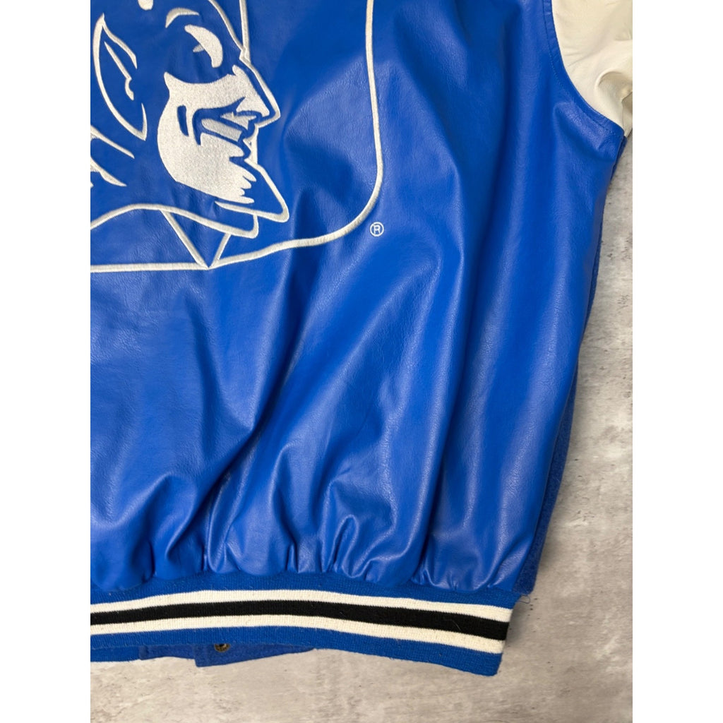 Vintage Duke Blue Devils NCAA Pleather Varsity Style Bomber Jacket Size Large
